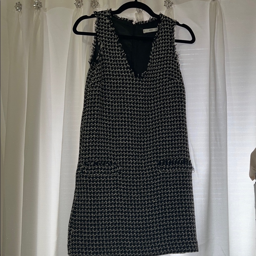 Mango Black and White Sheath V-Neck Mini Dress - Picture 7 of 7